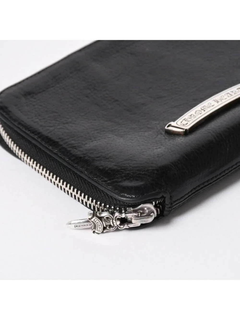 Chrome Hearts Bifold Wallet Bank Rover Leather Black 925 Sterling Silver
